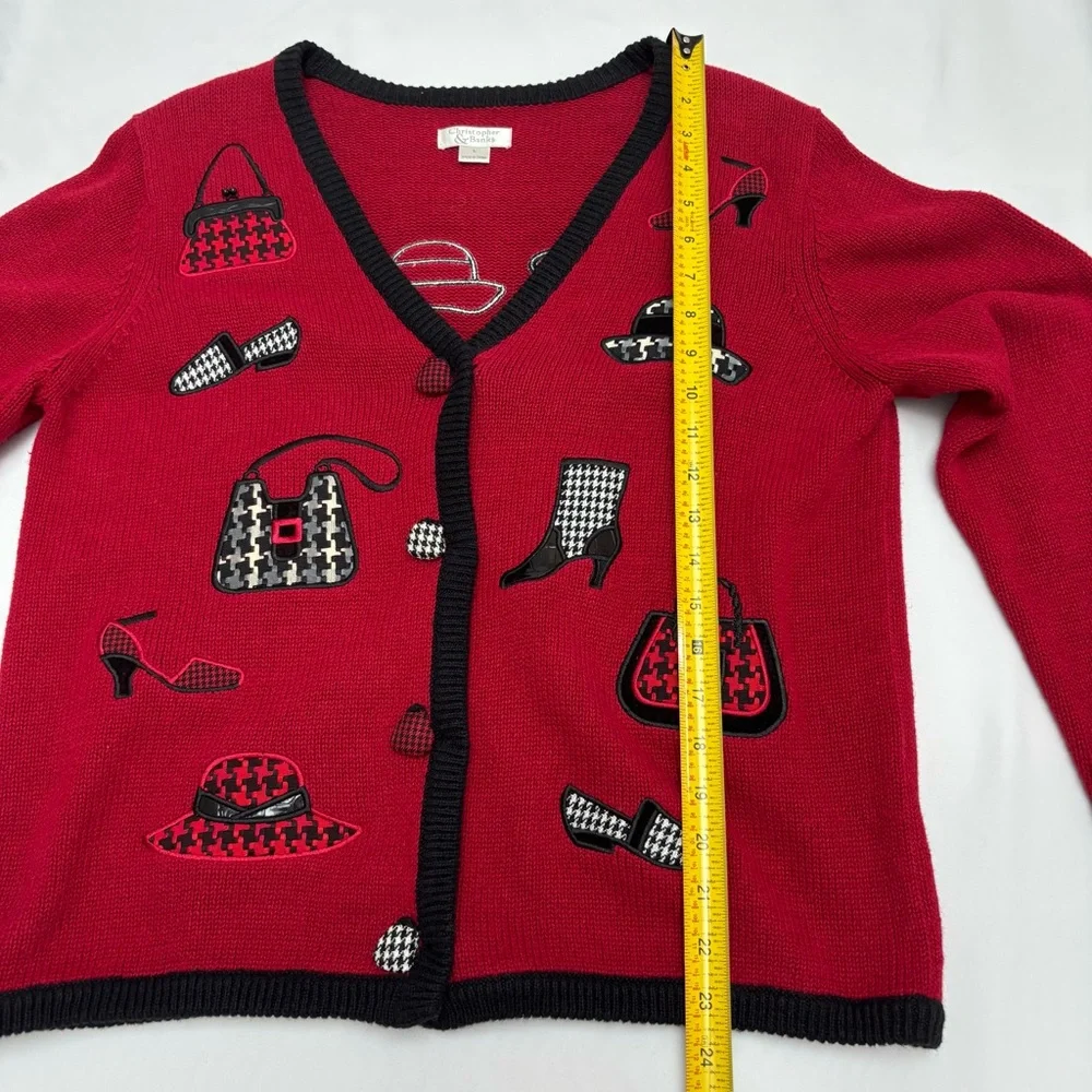 Christopher Banks vintage Knit Red Sweater with Purse Shoe Accents